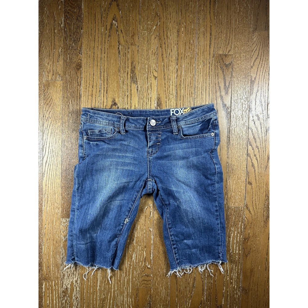 Fox Racing Bermuda Shorts Juniors 7/28 Blue Moto Denim Raw Hem Cutoff Stretch